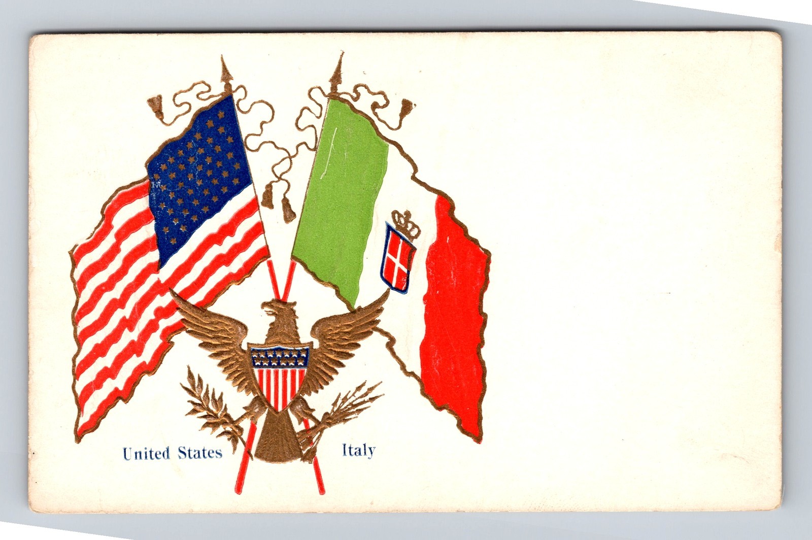 Vintage Greetings Postcard with USA and Italy Flags Retro Souvenir Card