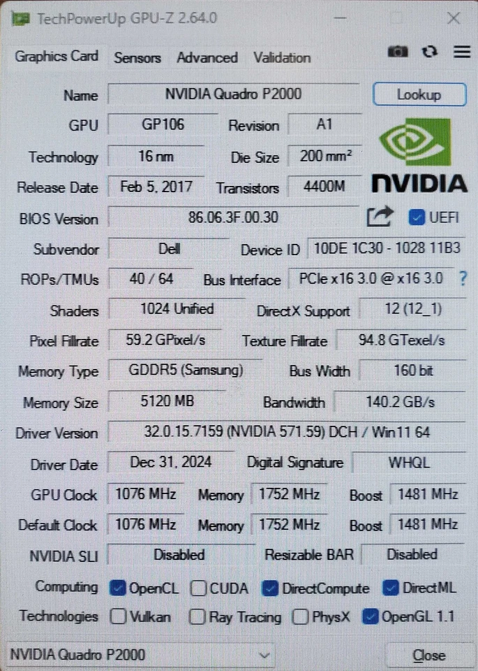 NVIDIA Quadro P2000 5GB GDDR5 Graphics Card | 4xDisplay Port Q - Image 4 of 4