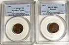(2) 1864 Small Cents Indian Head Pennies PCGS AU-55/45 Copper-Nickel & Bronze