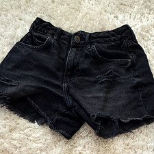 ZARA Girls Black Denim Cut-Off Distressed Shorts w/ Pockets Size 12-13Y