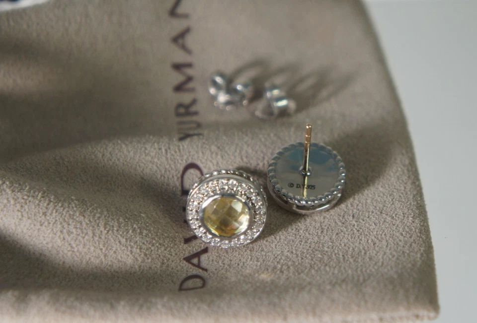 Pendientes David Yurman Plata 925 Oro 585 Limón Citrino Diamante Halo CERISE Foto 2 de 4