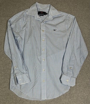 Vineyard Vines Shirt Mens XS Blue White Check Whale Logo Button Down Cotton