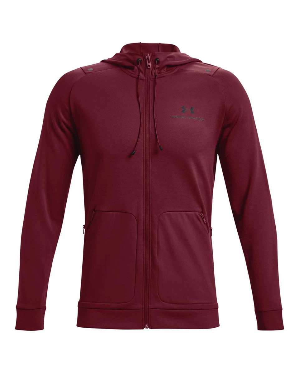 UNDER ARMOUR RUSH WARM UP FULL ZIP HOODIE SWEATSHIRT MAROON RED GYM WORKOUT NEW