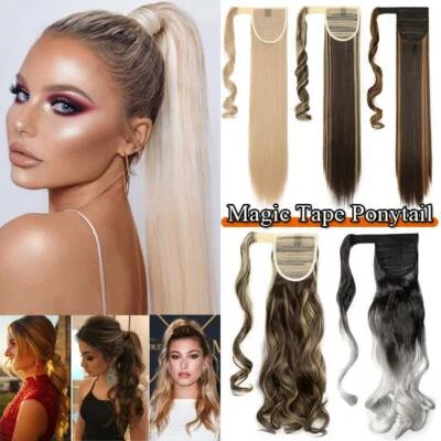 UK Long Real Thick Clip In As Human Hair Extensions Pony Tail Wrap On Ponytail