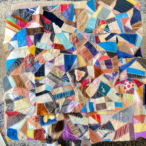 Crazy Quilt Pieces Antique Unfinished Multicolor Square Shaped 1870s Set Of 5 - Picture 3 of 24
