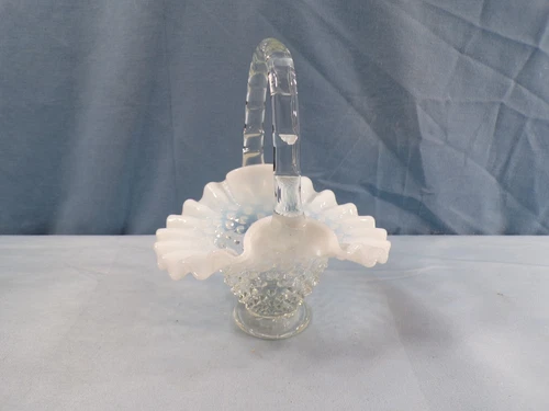 Fenton French Opalescent Glass Hobnail Basket 5 3/4" Tall INV3