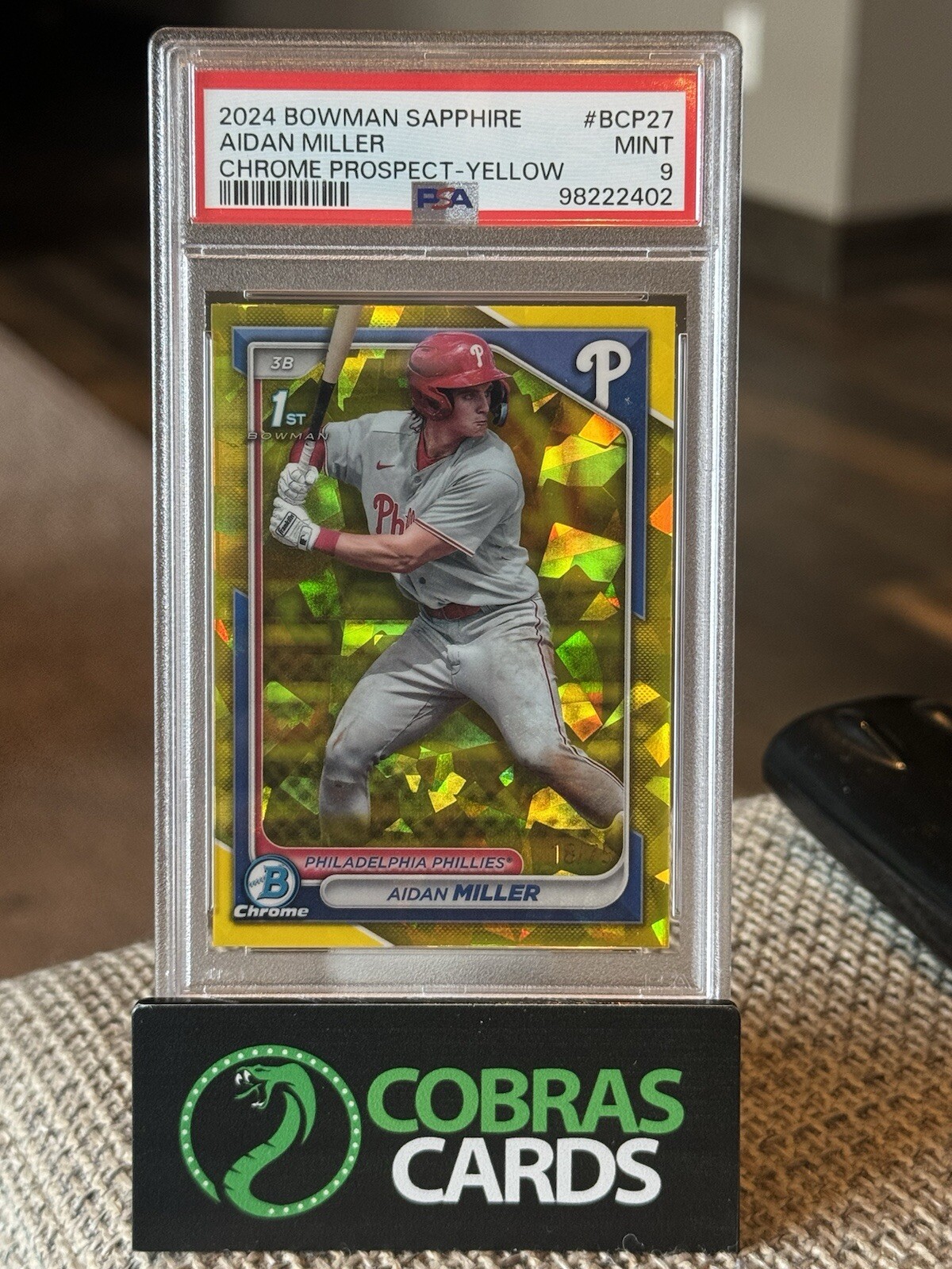 2024 Bowman Sapphire Aidan Miller 1st Bowman Chrome Yellow Sapphire /75 PSA 9