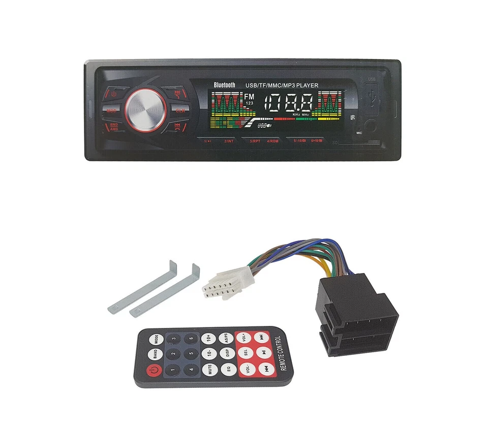 Stereo auto Autoradio bluetooth 1 DIN FM mp3 usb aux telecomando 65wx4 260W - Immagine 3 di 4