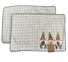 Harvest Gnomes Placemats Set of 2 Autumn Linen Blend Cute Fall Decor Brand New