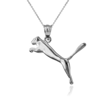 Sterling Silver Jumping Puma Cat Pendant Necklace