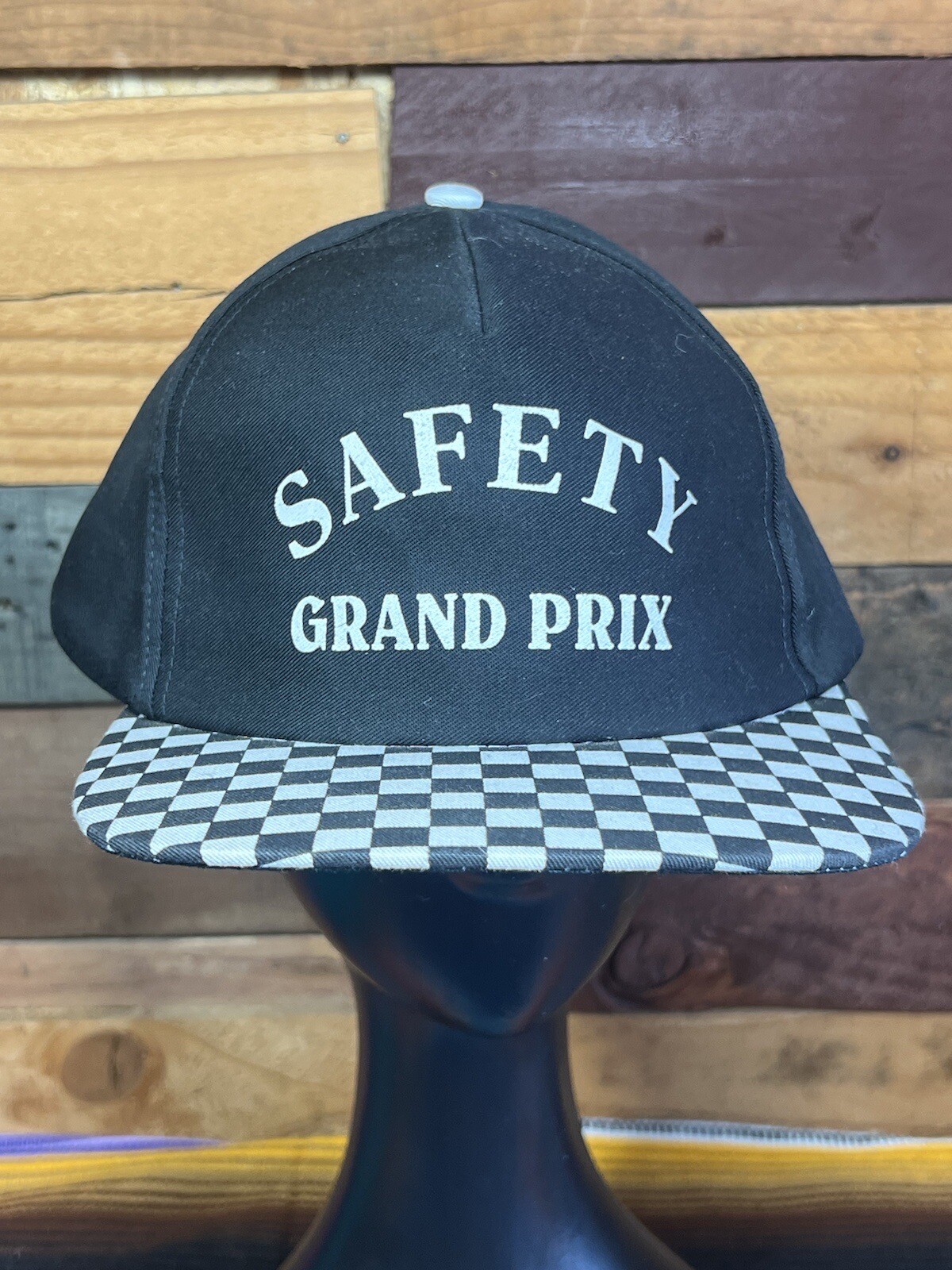 Vintage Safety Grand Prix Checkered Black color Snapback Hat Cap San Sun tags