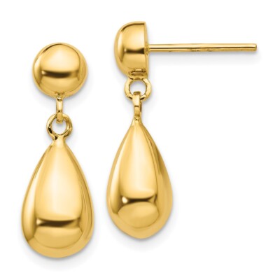 10k Yellow Gold Teardrop Hollow Drop and Dangle Earrings