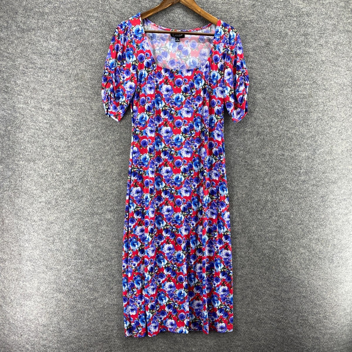 Connected Apparel Dress Women 12 Blue Floral Maxi Long Square Neck Short  Sleeve | eBay