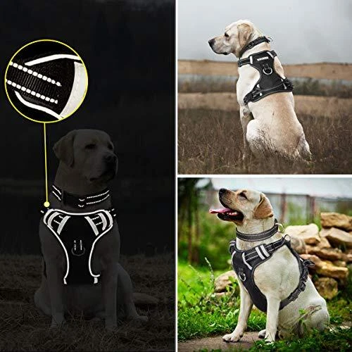 Dog Harness No Pull, Pet Harnesses with Dog Collar, Adjustable Large Black Dog Harness No Pull, Pet Harnesses with Dog Collar, Adjustable Large Black