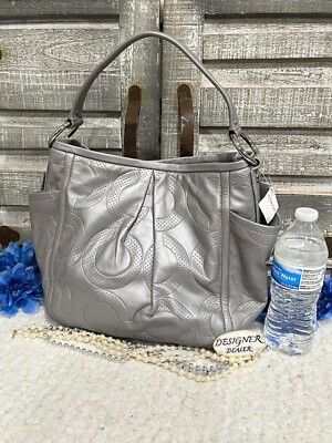 Authentic COACH Parker Perforated Op Art Gray Shoulder Bag NWT