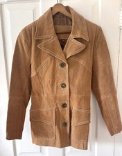 Vintage Large Jennyfer J Jacket Brown Leather Suede Button Blazer Coat Jacket
