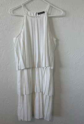 Women's Halter Pleated Tiered Layered Sleeveless Flowy A Line Cocktail White  M | eBay