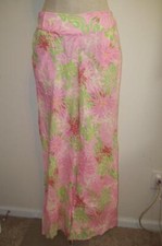 LILLY PULITZER Pink-Green 100 Cotton Wide Leg Pants S
