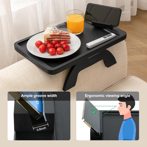 Sofa Armrest Tray,Clip on Couch Arm Table, Foldable Sofa Arm Tray with 360° Rota - Picture 2 of 12