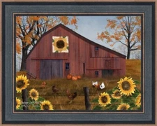 Wall Art Print Framed by Billy & Sarah Jacobs Sunflower Quilt Block Barn BJ1376