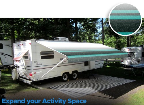 Tela de repuesto para toldo SunWave para RV 15' (ancho real 14'2") a rayas verde azulado - Imagen 6 de 8