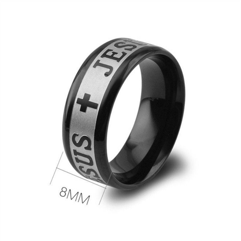 8mm Jesus Cross Prayer Ring Titanium Stainless Steel Men Women's Band ...