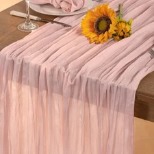 "Pink Cheesecloth Table Runner Mothers Day Boho Rustic Gauze Dusty Pink Spring