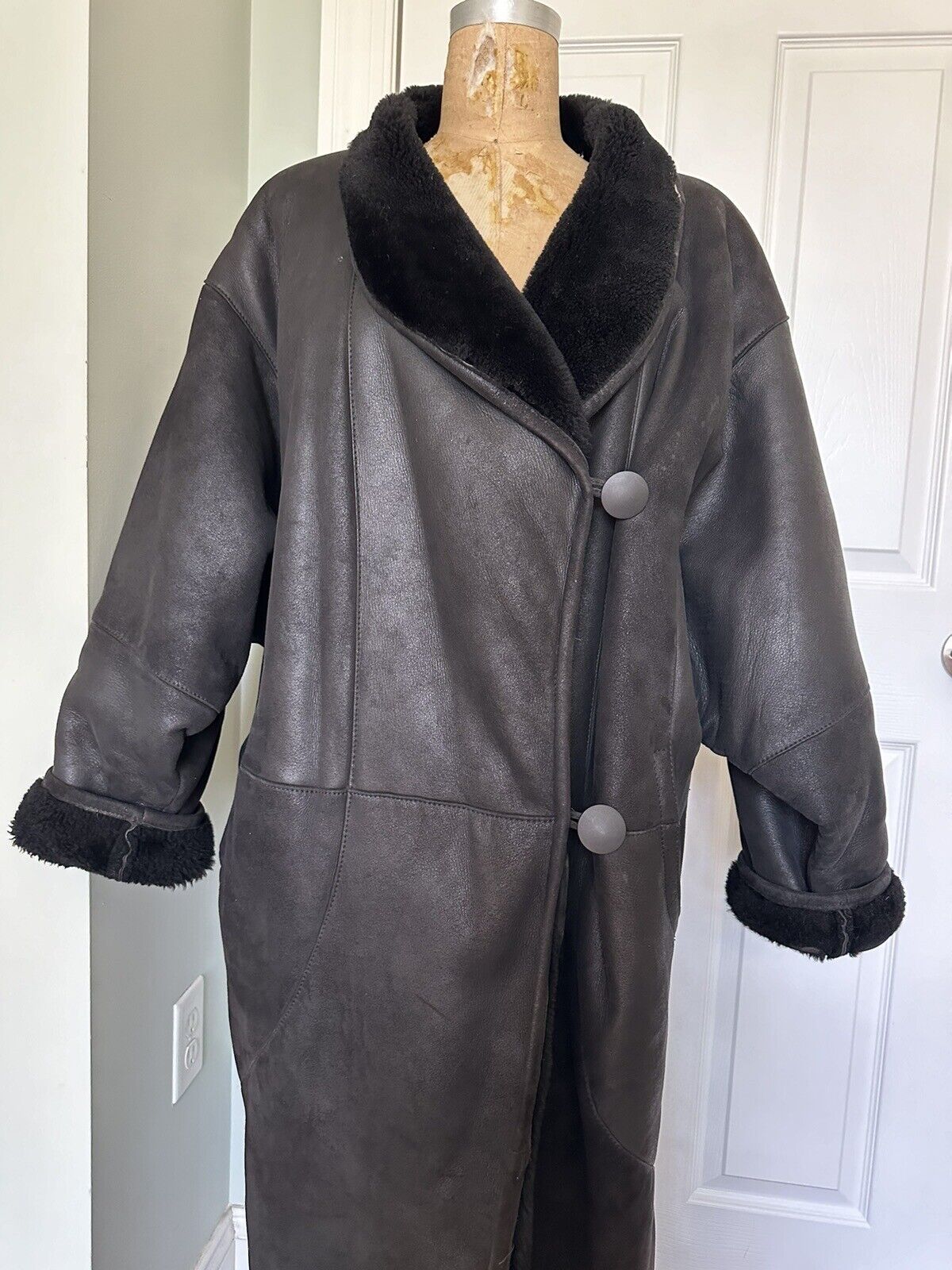 MAC DOUGLAS Shearling FUR COAT Sheepskin Leather … - image 3