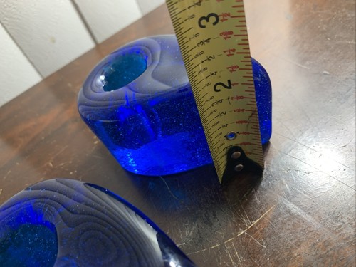 Portacandele Art Glass Blenko a goccia grosso blu cobalto 3 5/8” metà secolo - Foto 16 di 16