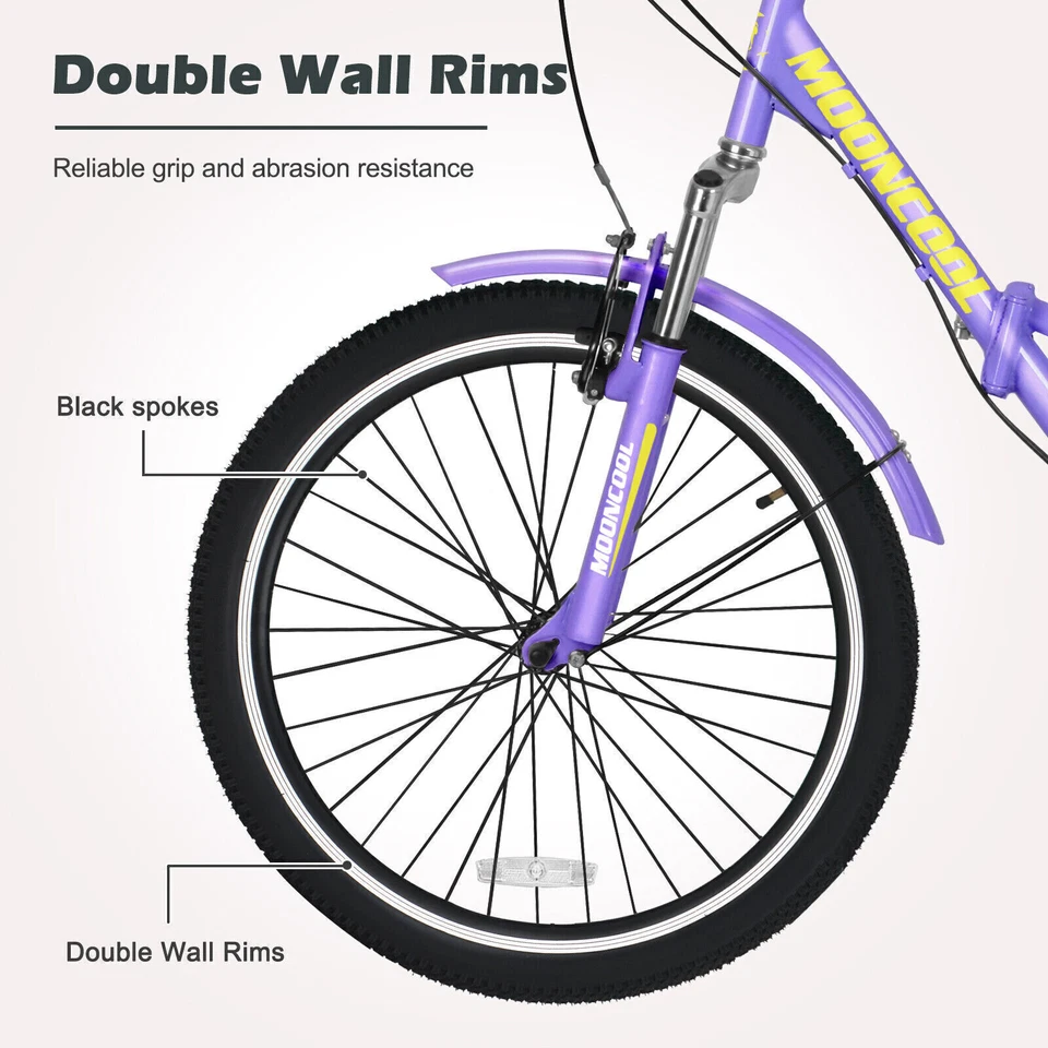 MOONCOOL Adults Folding Tricycle 24" 3 Wheel 7 Speed Trike Bicycle Bike W/Basket - Image 4 of 4