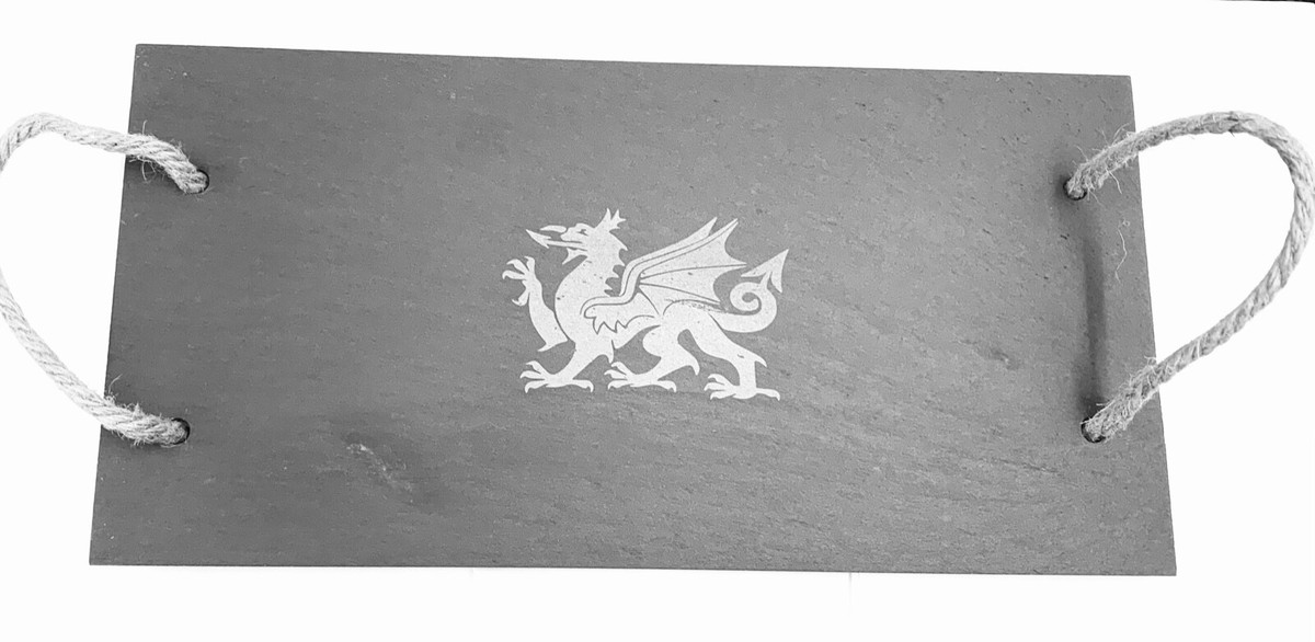 Welsh Dragon Slate Cheese Board Serving Platter With Rope Handles