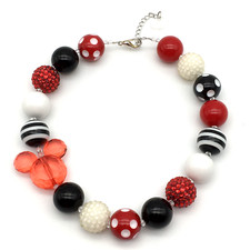 Minnie Mouse Disney Tickled Pink Red Black White Resin Large Beads 14" Necklace
