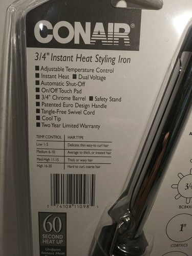 NOS 1999 CONAIR INSTANT HEAT 3/4" Curling Iron - Dual Voltage 20 Heat Settings - Picture 6 of 10