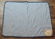 HTF Carter's "little guy on the go" Bear Striped/Blue Cotton Baby Blanket/Lovey