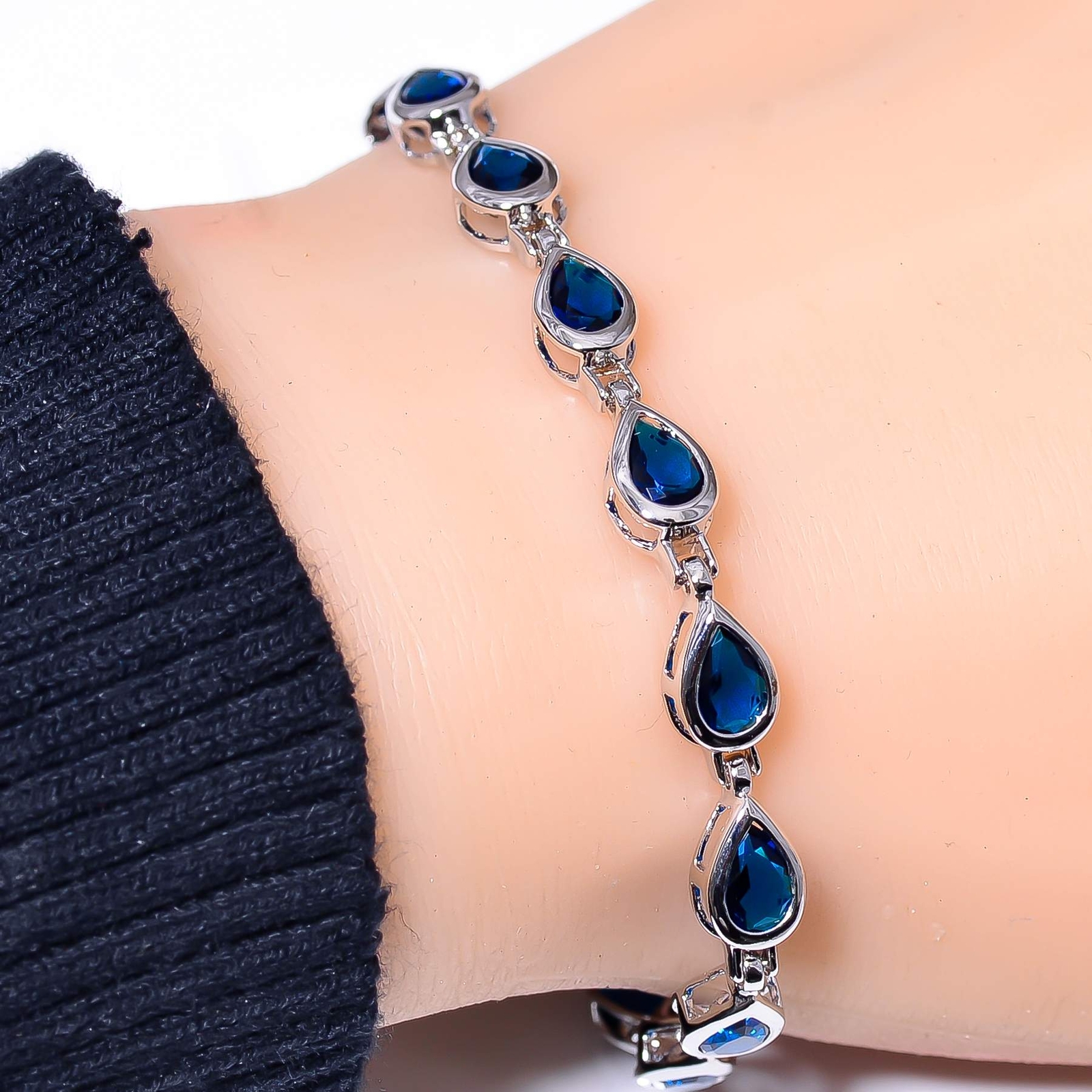 Blue Sapphire (Simulated) 925 Sterling Silver Tennis Bracelet 7.99