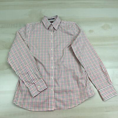 Lands End Womens Button Up Shirt 6 Plaid No Iron Pinpoint Oxford Fitted Ladies