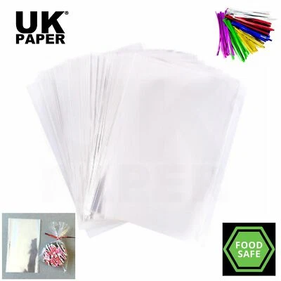 CLEAR CELLOPHANE SWEET GIFT HAMPER FOOD WRAP BAGS LARGE SMALL CELLO + TWIST TIES