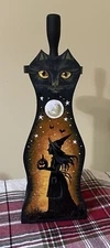 ORIGINAL Ryta Black Cat Halloween Paper Towel Holder Painting Folk Art Wood Odd