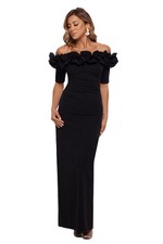 Xscape Women's Long Off The Shoulder Scuba Crepe Dress (Reg and Petite), Black,