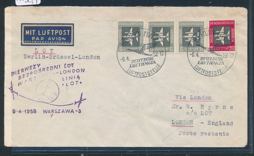 113247) LOT FF Warschau - London 9.4.58, Brief ab DDR