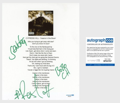 #ad #ad CYPRESS HILL BAND SIGNED ‘INSANE THE THE BRAIN’ 8X10 LYRIC SHEET PHOTOGRAPH ACOA $134.99