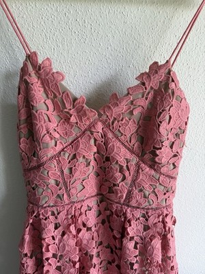 HOLY Damen Spitzenkleid rosa A-Linie Midi Blumen Spitze V-Ausschnitt Gr 34