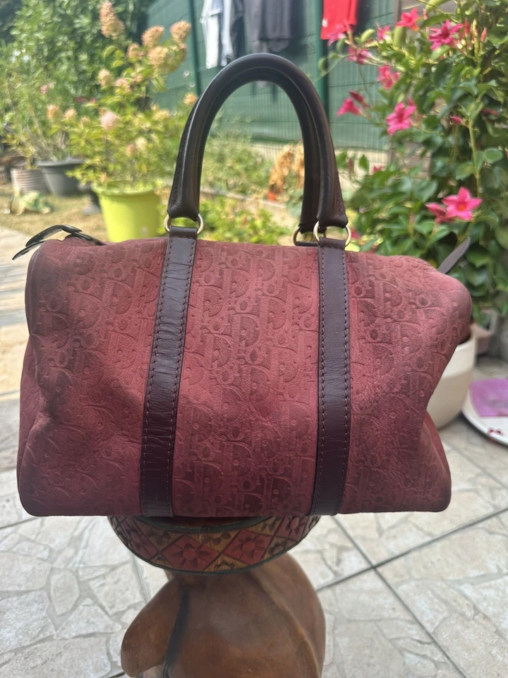 Sac Dior Boston vintage oblique - couleur bordeaux - Photo 1/4
