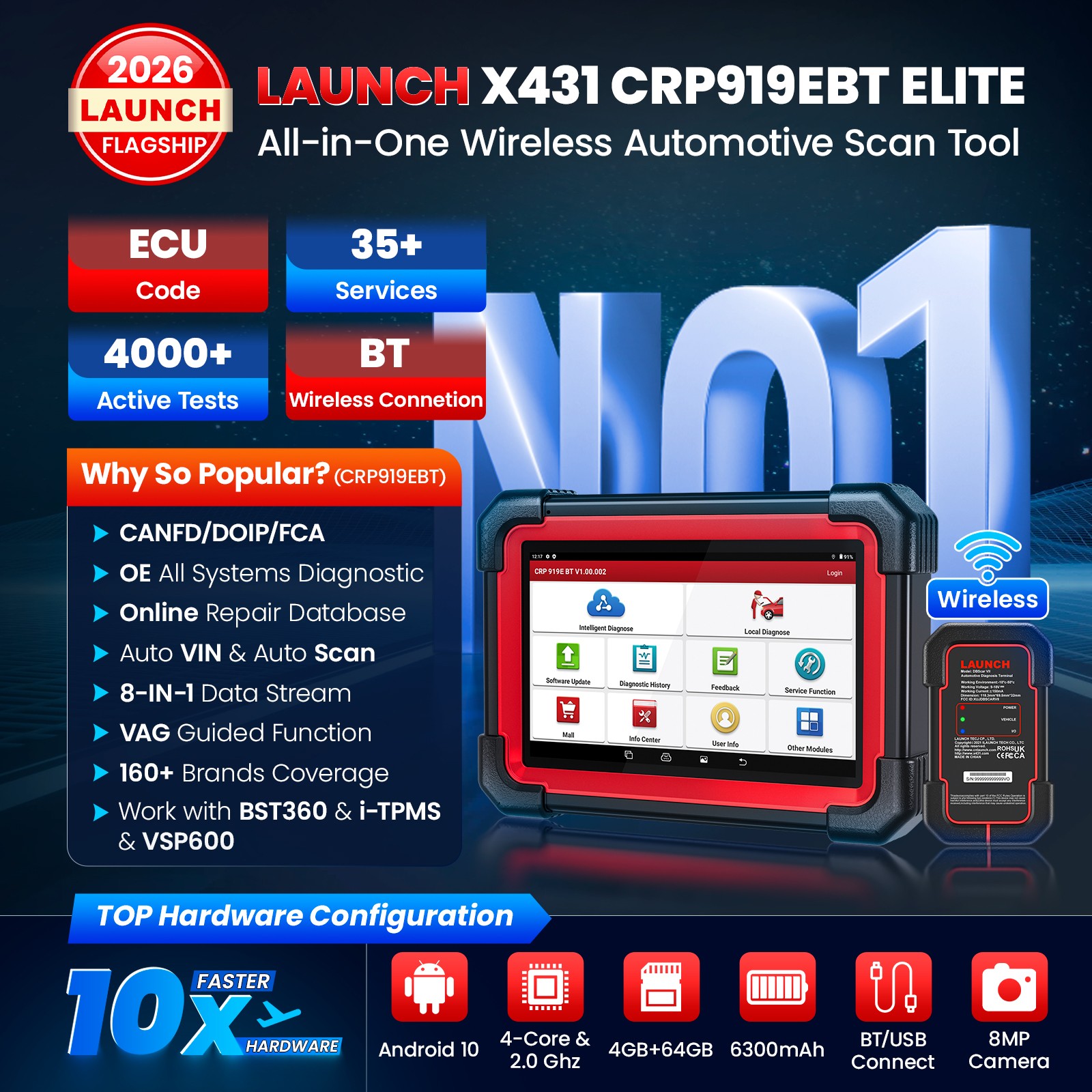 LAUNCH X431 CRP919E BT OBD2 dispositivo diagnostico TUTTO IL SISTEMA ECU codifica CANFD DoIP foto 4