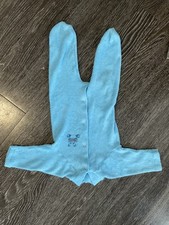 Baby Blue Fleece Sleeper with Bear Embroidery Vintage Baby Suit