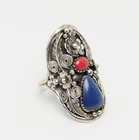 Large vintage sterling silver Southwestern coral lapis men women ring size 13