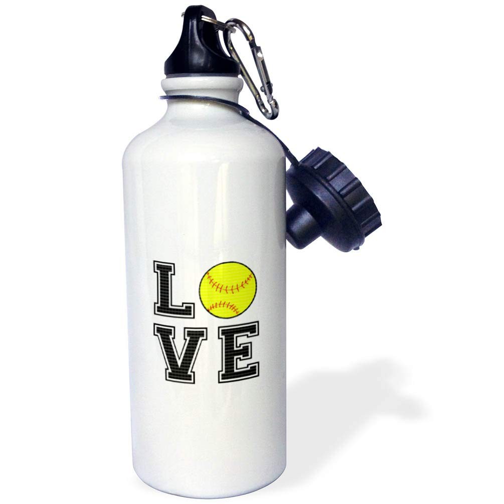3dRose "Print of Love Softball" Sports Water Bottle, 21 oz, 