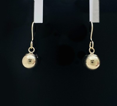 14K massives Gelbgold 6 mm Kugel Perle kleine Tropfen Hänger Fischhaken Ohrringe, 0,75 Zoll