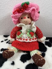 Rare Vintage Handmade Strawberry Shortcake Yarn Doll 80s Crochet