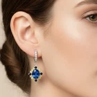 925 Sterling Silver Handmade Lever Back Earrings Vivid Blue Sapphire Oval 7.75Ct
